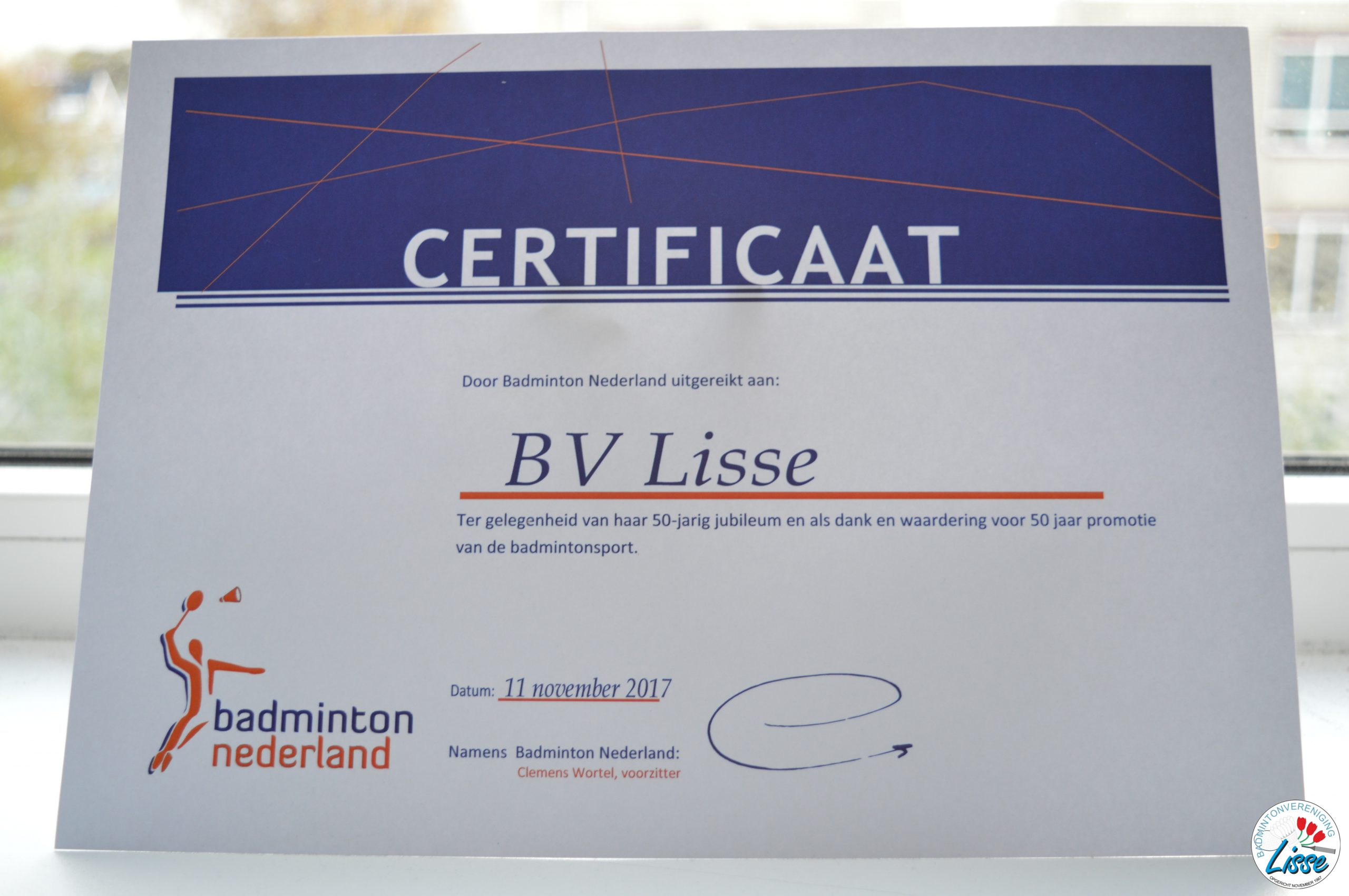 Certificaat 50 jaar badmintonpromotie