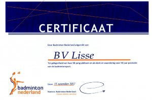 Certificaat Badminton Nederland 50 jaar